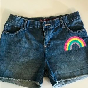 Girls Size 14 Denim or Jean shorts with a sequins